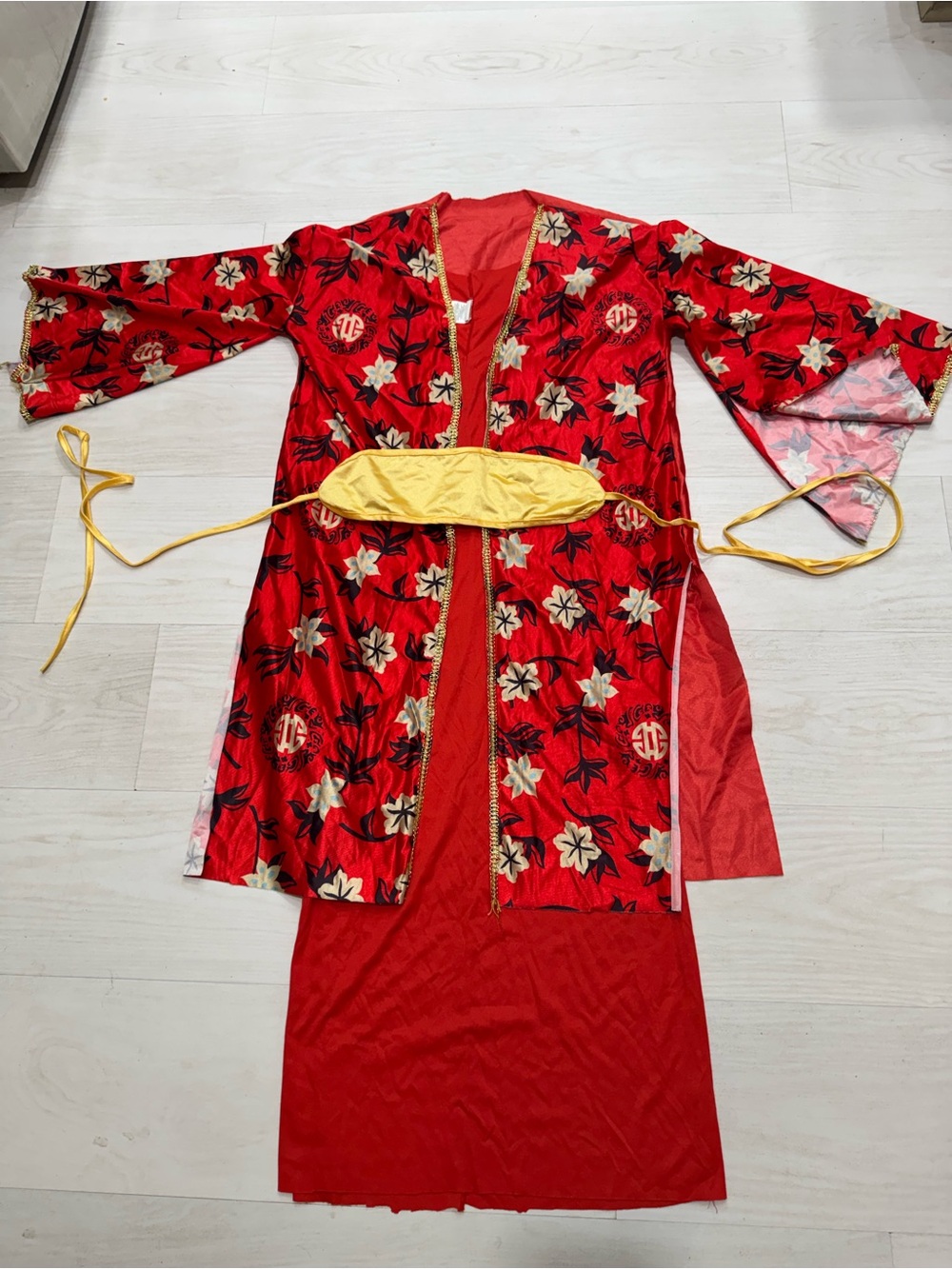 Red Floral Costume Kimono with Gold Sash
